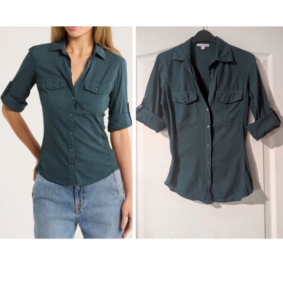 James Perse | Three-Quarter Sleeve Button-Up Shirt In Laurel Green - Picture 1 of 10